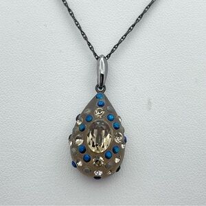 Alexis Bittar Lucite Teardrop Pendant Necklace – Hand-Painted with Crystals